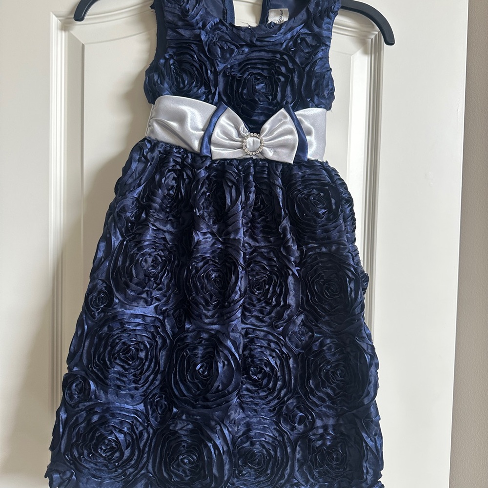 Rare Editions Navy Floral Dress with Silver Accent